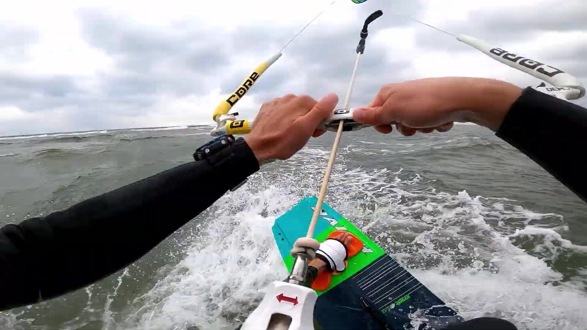 Point-of-view kitesurfing in strong wind on the Baltic Sea